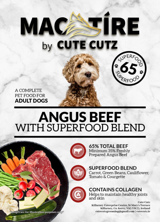 Nutrient-packed Angus beef superfood for dogs, expertly crafted by a canine nutritionist for optimal health and flavour.