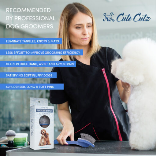 The slicker brush is professional quality for pet owners and groomers alike